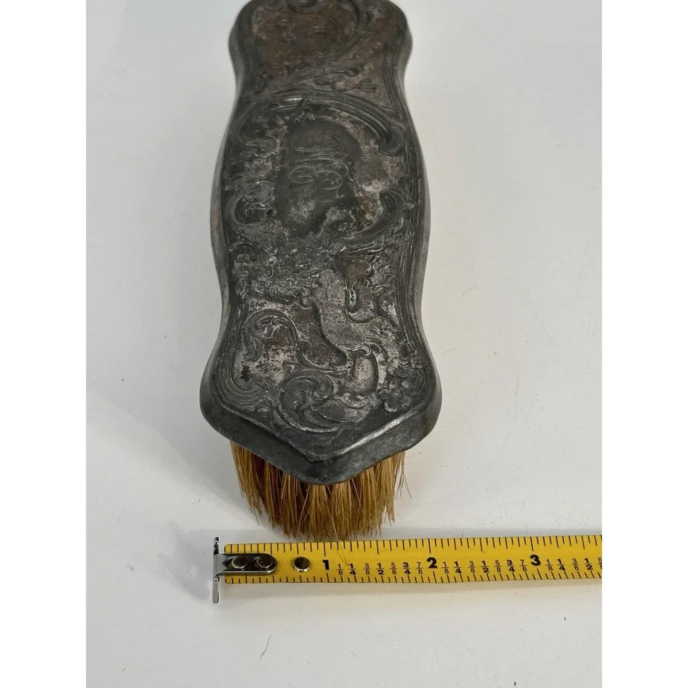 Antique Art Nouveau Silver Vanity Clothes Brush Ornate Repousse Lion Design